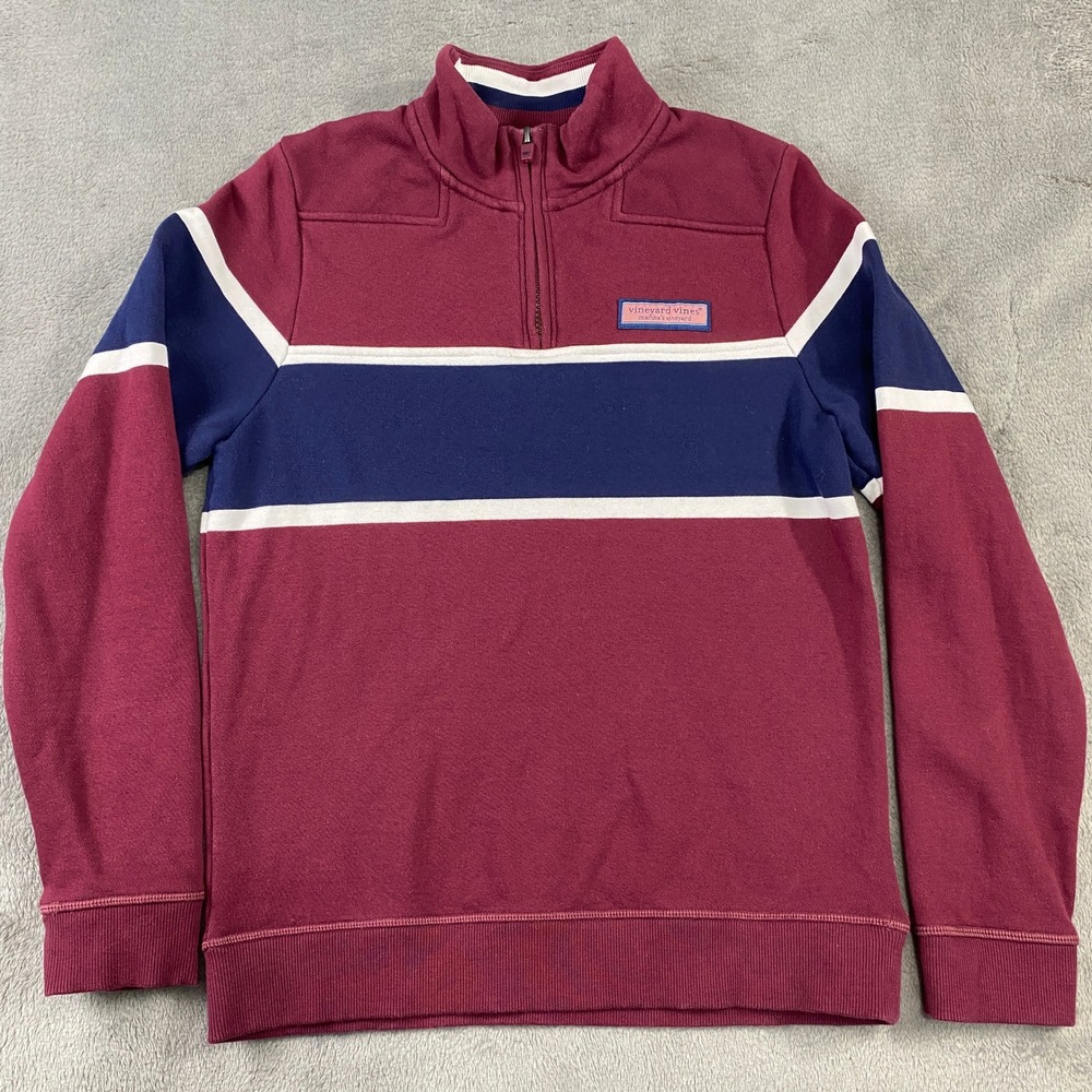 Vineyard Vines 1/4 Zip Pullover Youth M The Shep Shirt Burgundy Navy White
